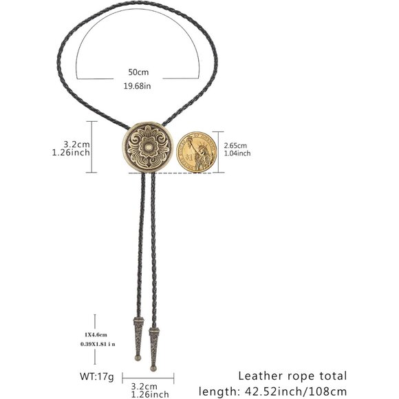 Native American Bolo Tie Rodeo Cowboy Leather Necktie Western Necklace Costume A - Picture 4 of 9